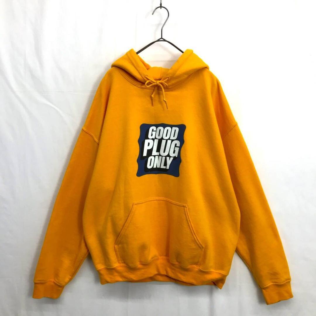 KZ2042★PLUG : GOOD PLUG ONLY ロゴプリント スウェットプルオーバーパーカー★L★イエロー系 プラグ拍卖