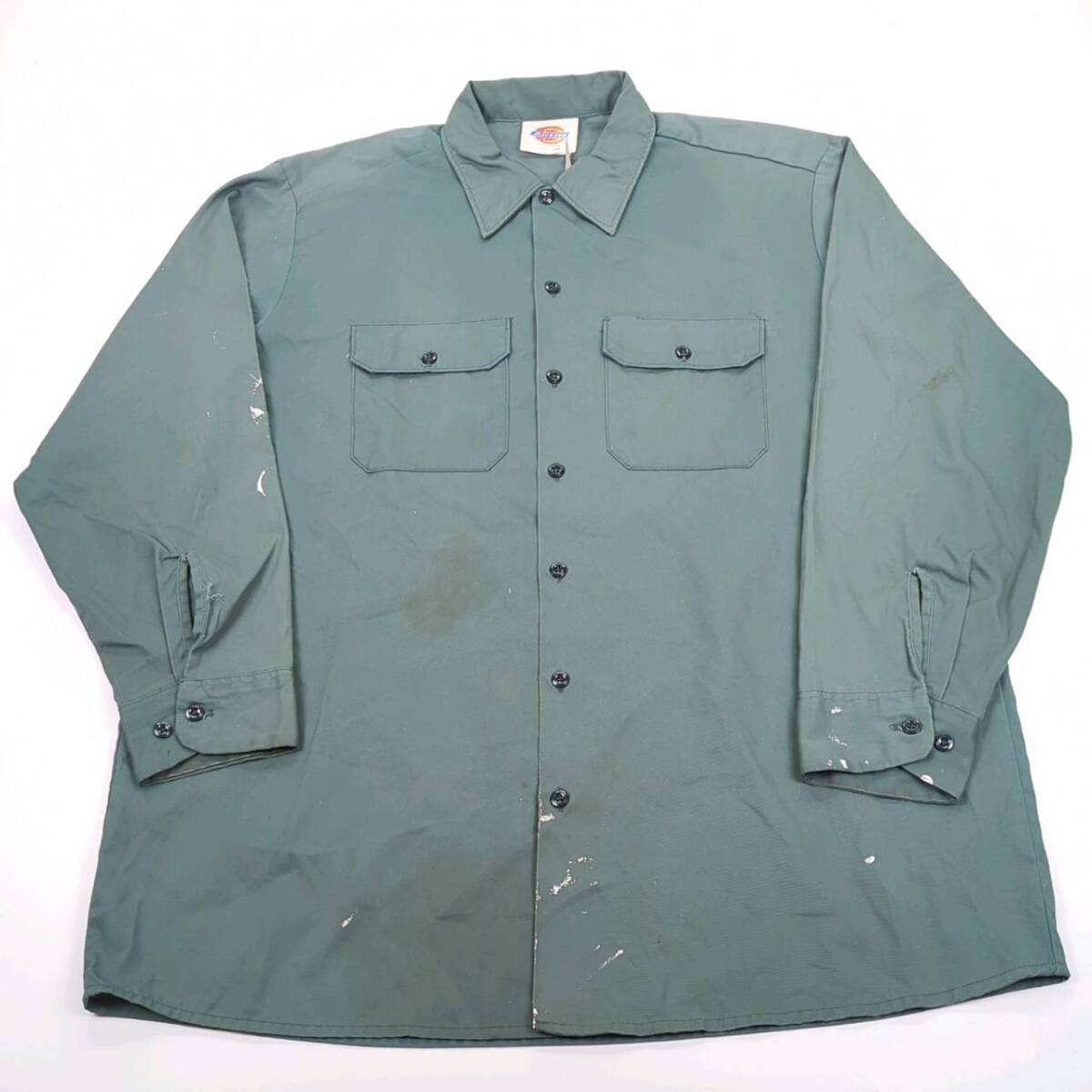 Dickies L-XL 17-17 1/2 袖34/35 モスグリーン ワークシャツ 長袖 リユース ultramto sh0688拍卖