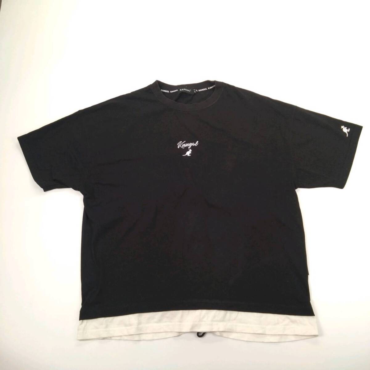 L KANGOL カンゴール Tシャツ 丸首 ブラック 半袖 刺繍ロゴ 編みあげ リユース ultralto ts2769拍卖