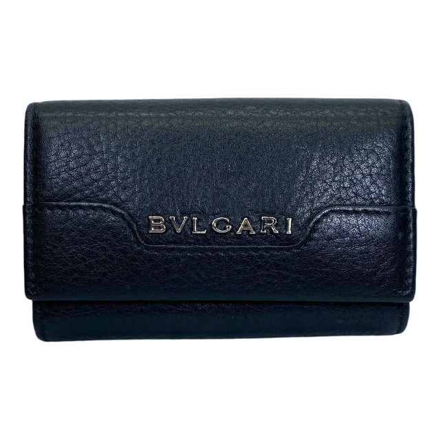 BVLGARI ブルガリ 6連 キーケース キーリング アーバン エンブレムロゴ コンパクト レザー ブラック拍卖