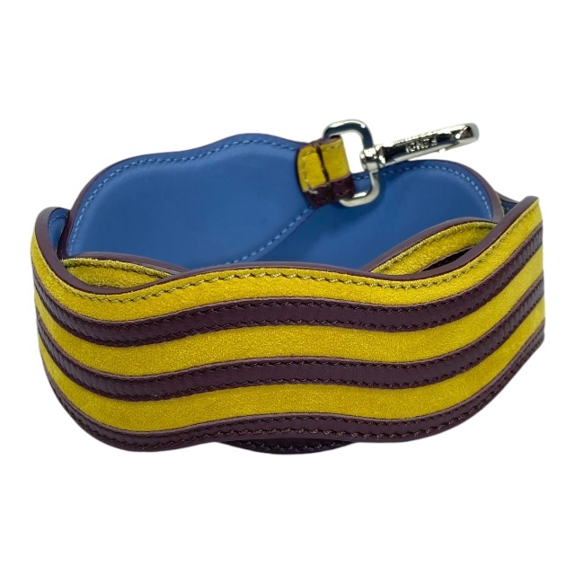 FENDI フェンディ 8AV077 ストラップユー ショルダーストラップ 8AV077 S3D ウェーブ カーフ レザー スエード ブラウン イエロー拍卖