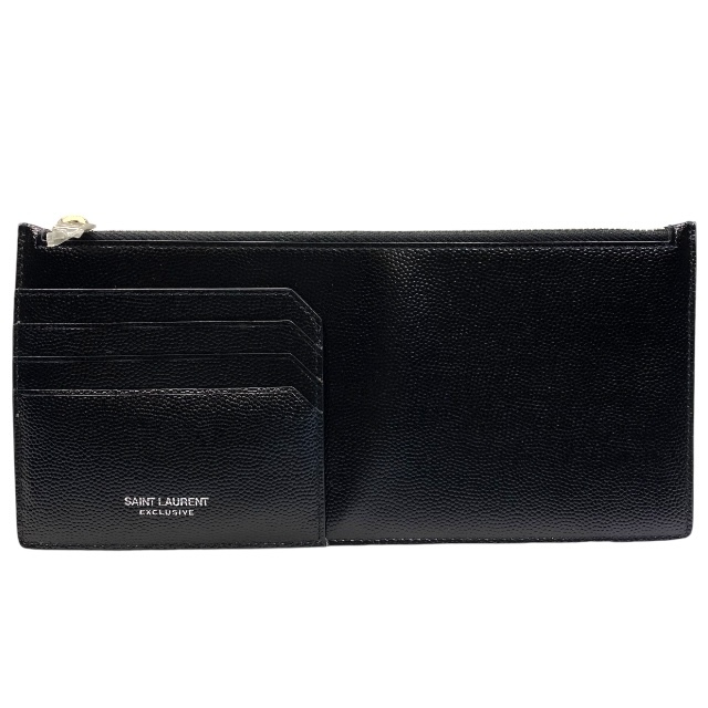 SAINT LAURENT サンローラン 長財布 札入れ コインケース 小銭入れ カードケース 財布 ロングウォレット ロゴ レザー ブラック拍卖