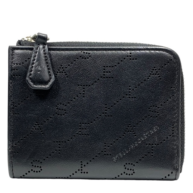 STELLA McCARTNEY ステラマッカートニー パンチング 財布 コンパクトウォレット ミニ財布 L字ファスナー ロゴ レザー ブラック拍卖