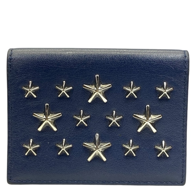 JIMMY CHOO ジミーチュウ カードケース パスケース 名刺入れ 二つ折り コンパクト スタースタッズ レザー ネイビー拍卖