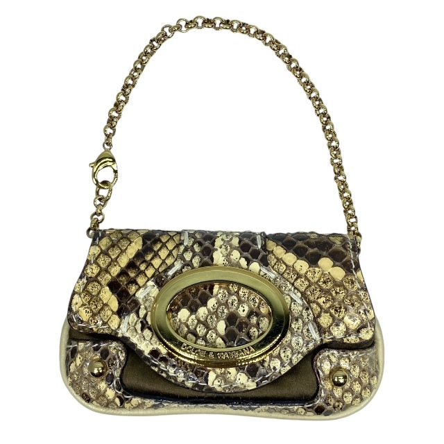 DOLCE&GABBANA ドルチェ&ガ ッバーナ ドルガバ ハンドバッグ ミニバッグ 小物入れ チェーンバッグ パイソンレザー ベージュ系拍卖