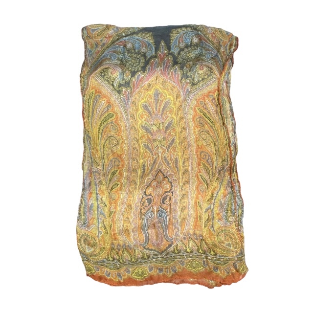 ETRO エトロ スカーフ ストール ショール シフォンスカーフ 小物 ロゴ 総柄 ペイズリー柄 シルク オレンジ マルチカラ?拍卖