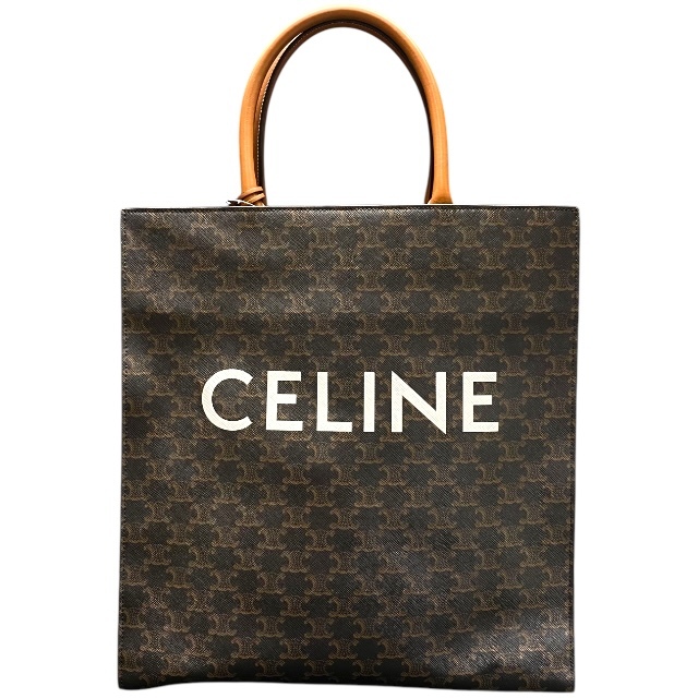 CELINE セリーヌ ラージ バーティカルカバ トートバッグ ハンドバッグ 手持ち鞄 トリオンフ PVC レザー ブラウン拍卖