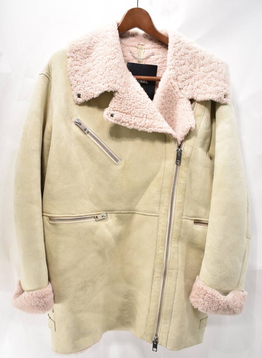 【DIESEL】本革ムートンレザーライダースXSディーゼルビッグシルエット拍卖