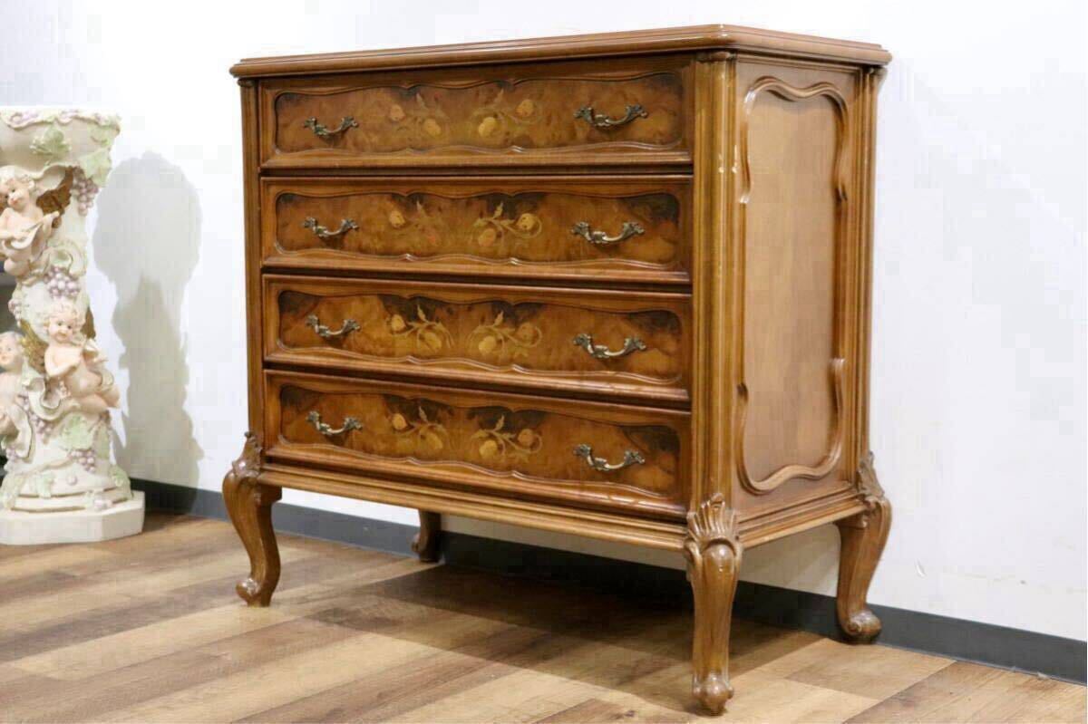 GMHN267B○イタリア製 西洋 アンティーク 4段チェスト 洋服タンス 整理箪笥 象嵌細工 彫刻 猫脚 ヨーロピアン クラシック 最高級拍卖