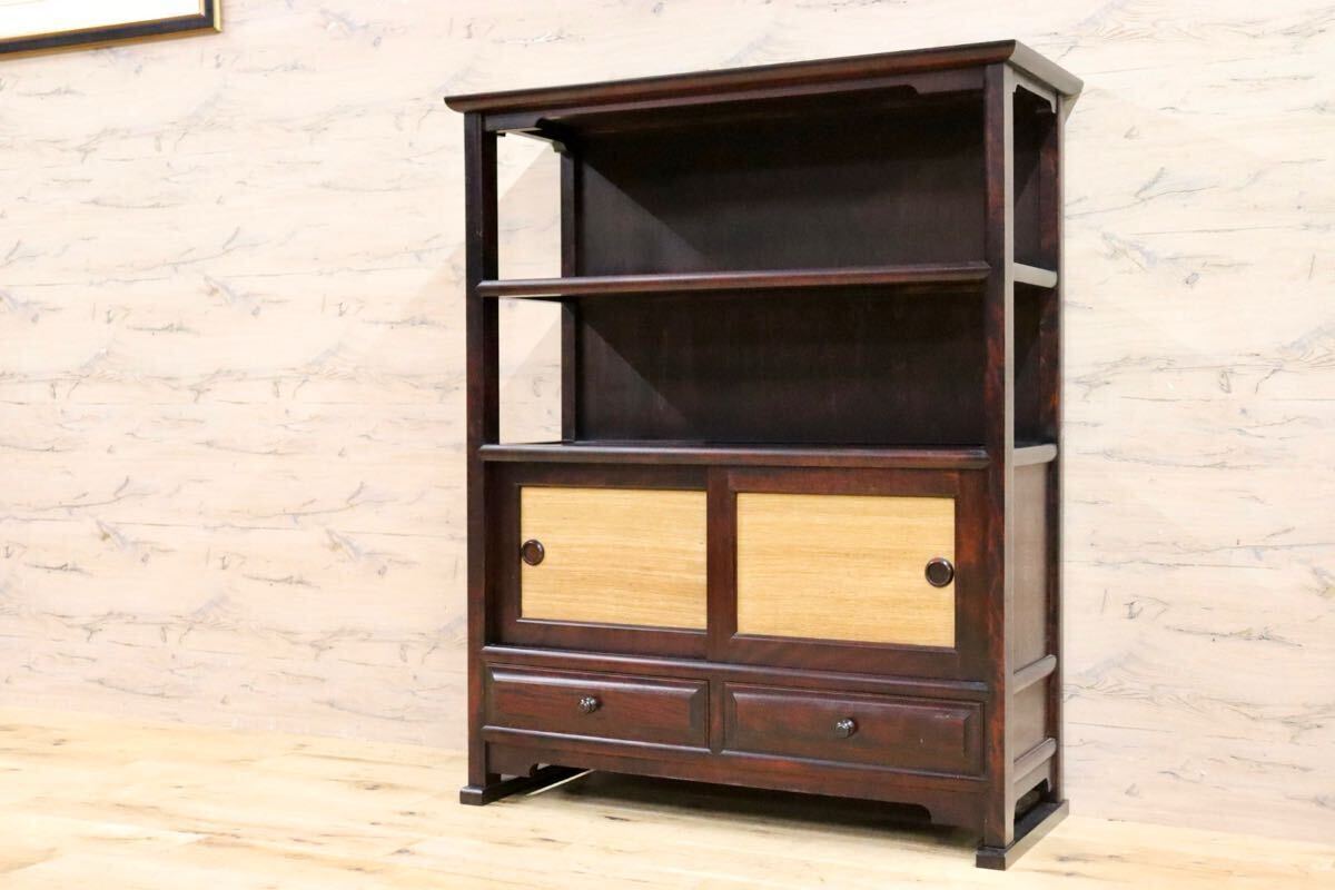 GMHH274○九州民芸家具 飾り棚 茶棚 キャビネット ミズメザクラ レトロ 和家具 和室 座敷 和モダン 古民家 くず布張 検)松本民芸家具拍卖