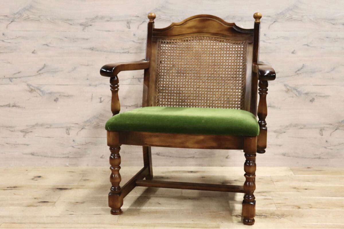 GMHK448A○karimoku / カリモク オールドカリモク コロニアル ラウンジチェア 椅子 シングルソファ ファブリック ベロア ブナ材拍卖