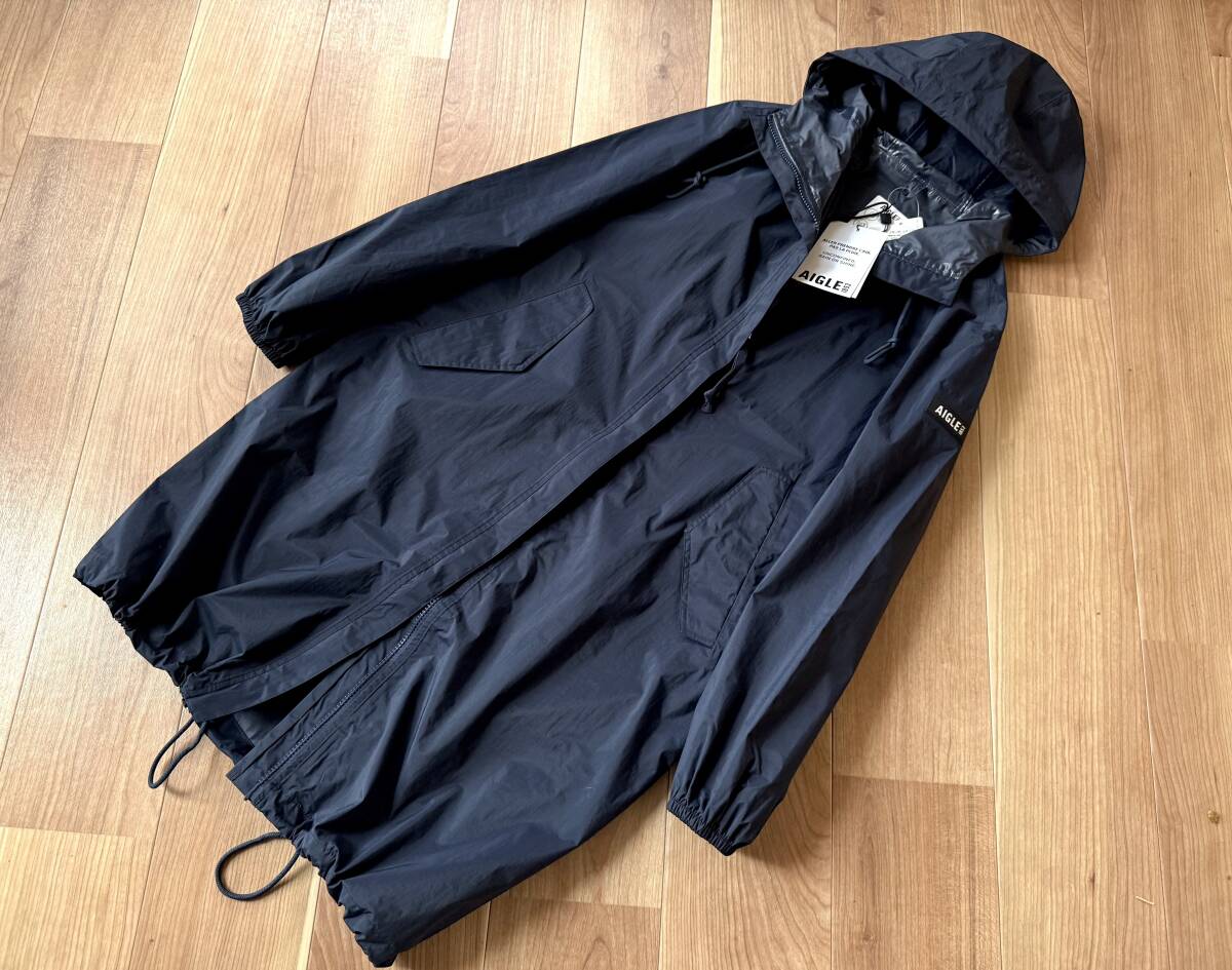 新品 / 透湿・防水・パッカブル / AIGLE / ロング フーデッド ジャケット / ネイビー / サイズ 34 / エーグル コート拍卖