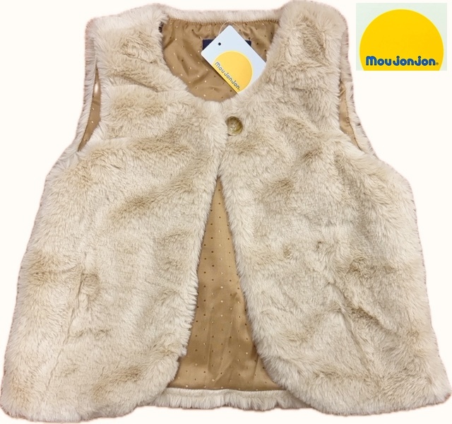 即決 新品タグ付 Moujonjon ムージョン★フェイクファー ボアベスト★男女兼用★ベビー 100cm 3-4才 ¥1980拍卖