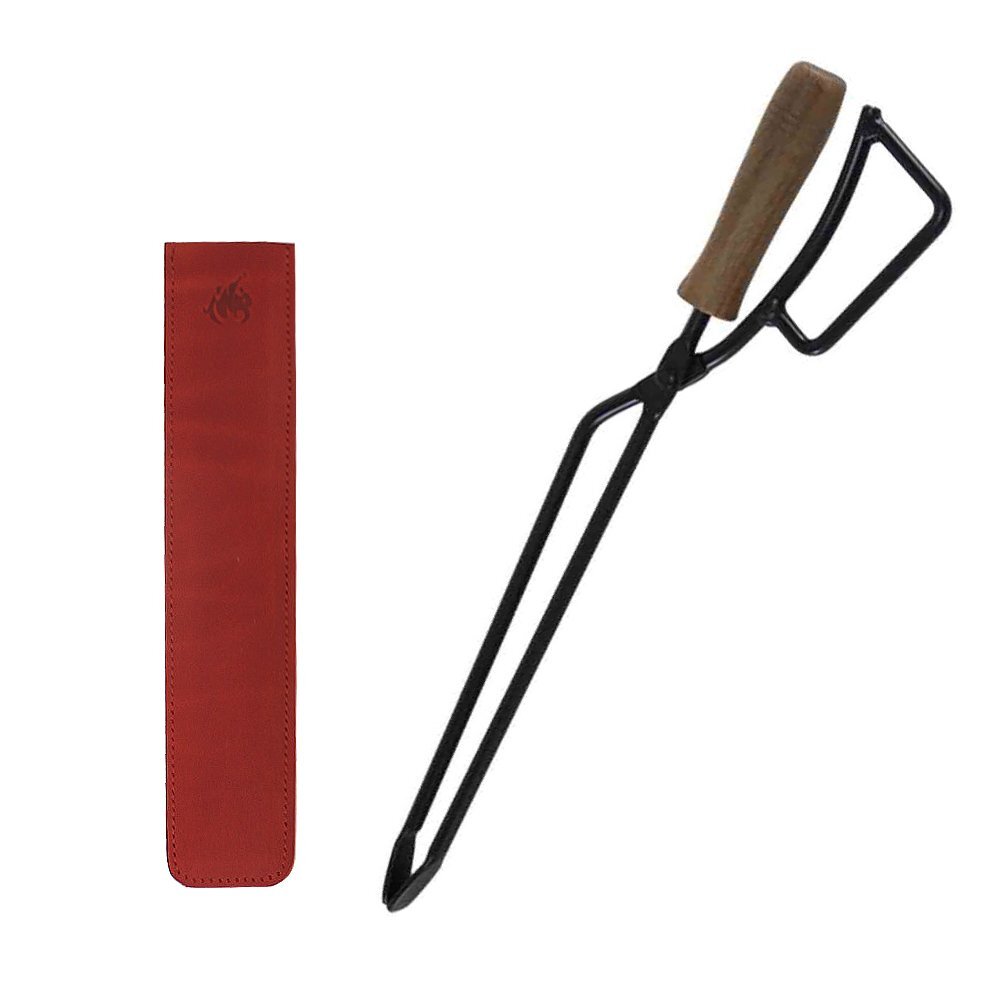 トング 火ばさみ ファイヤープレーストング & TWR製 栃木レザーケースセット (レッド) 収納 火ばさみケース Fireplace Tongs 日本製 国産拍卖