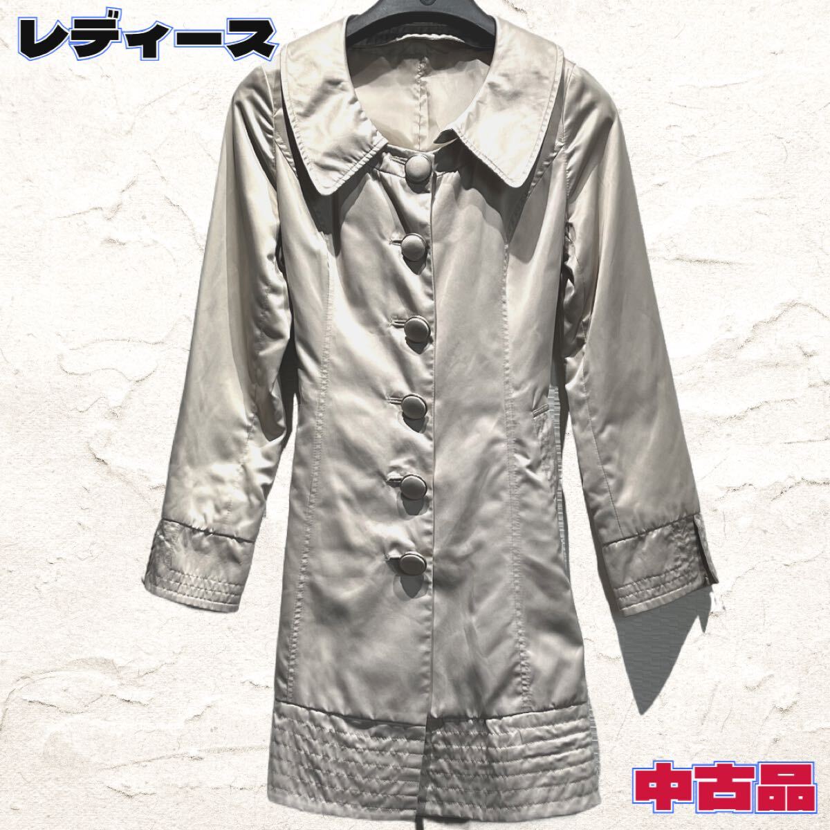 ◇レディース◇ボタン付きコート◇アイボリー系◇中古品◇拍卖