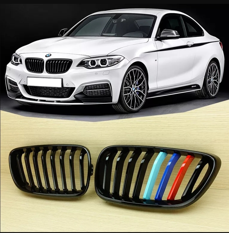 最上級品質▲BMW 2シリーズ BMW F22 F23 F87 M2 フロントグリル 光沢黒+Mの3色カラー シングルバー ブラック 塗装品 セット ABS 2014-2020拍卖
