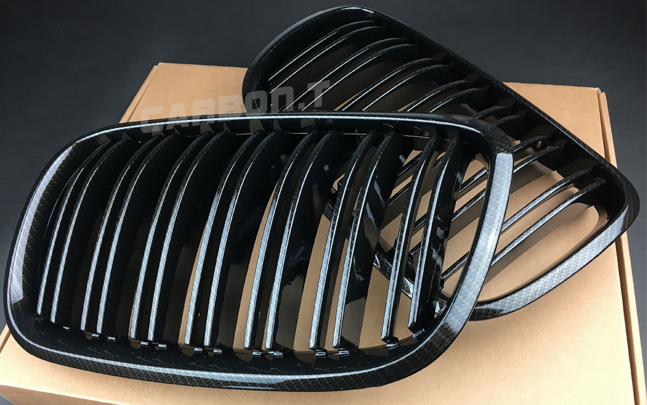 最上級品質▲BMW E70 X5 E71 X6 フロントグリル Mルック ダブルバー 茶色カーボン調 左右セット ABS製 2007-2013拍卖