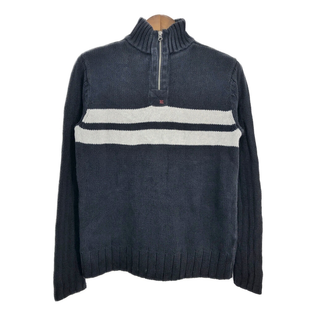 90年代 POLO JEANS ポロジーンズ ハーフジップ コットン ニット セーター ラルフローレン ブラック (メンズ S) 中古 古着 S2898拍卖