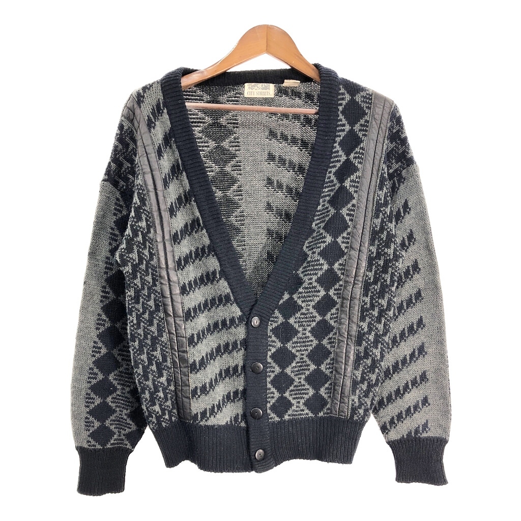 90年代 CITY STREETS アクリル ニット カーディガン 総柄 マルチカラー (メンズ S) 中古 古着 S3818拍卖