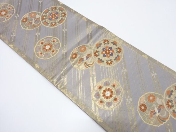 ys7155657; 宗sou 斜め縞に華紋・鳳凰模様織り出し袋帯【着】拍卖