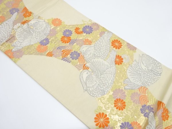 ys7162846; 宗sou 鴛鴦に菊唐草・桜模様織り出し袋帯(材料)【アンティーク】【着】拍卖