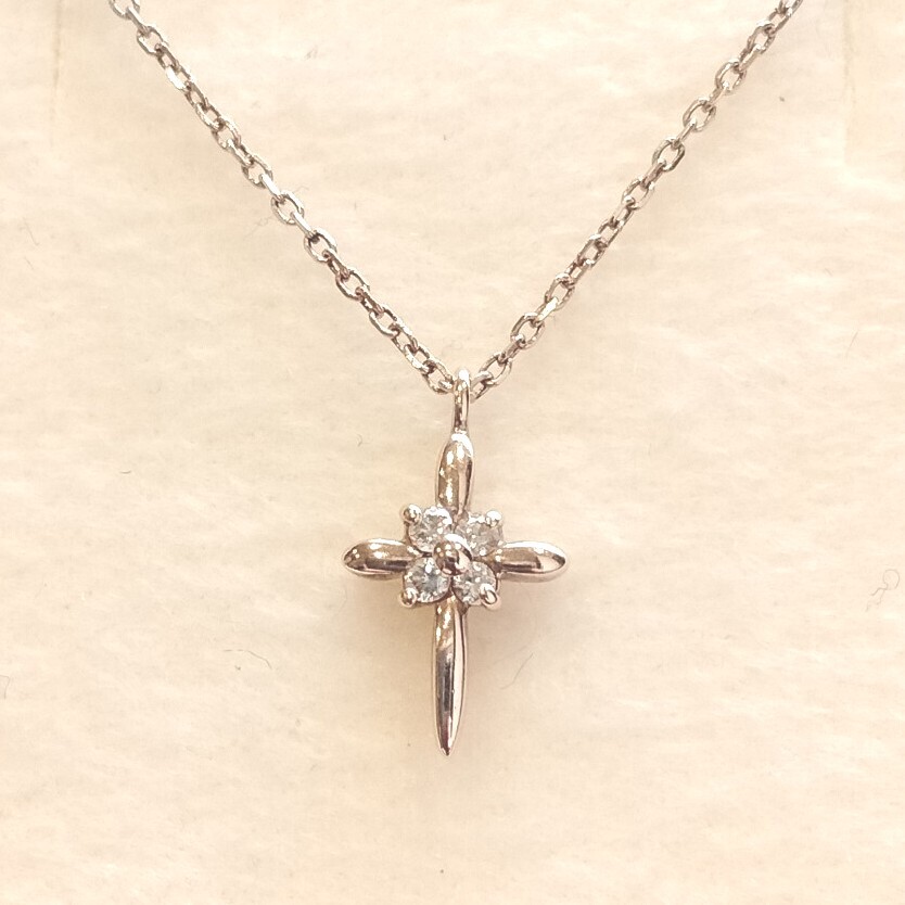 新品 正規品 4℃ ヨンドシー ネックレス ◎プレゼント 仕様◎k10 ゴールド ダイヤモンド 箱 紙袋 リボン ピンクゴールド クロス拍卖