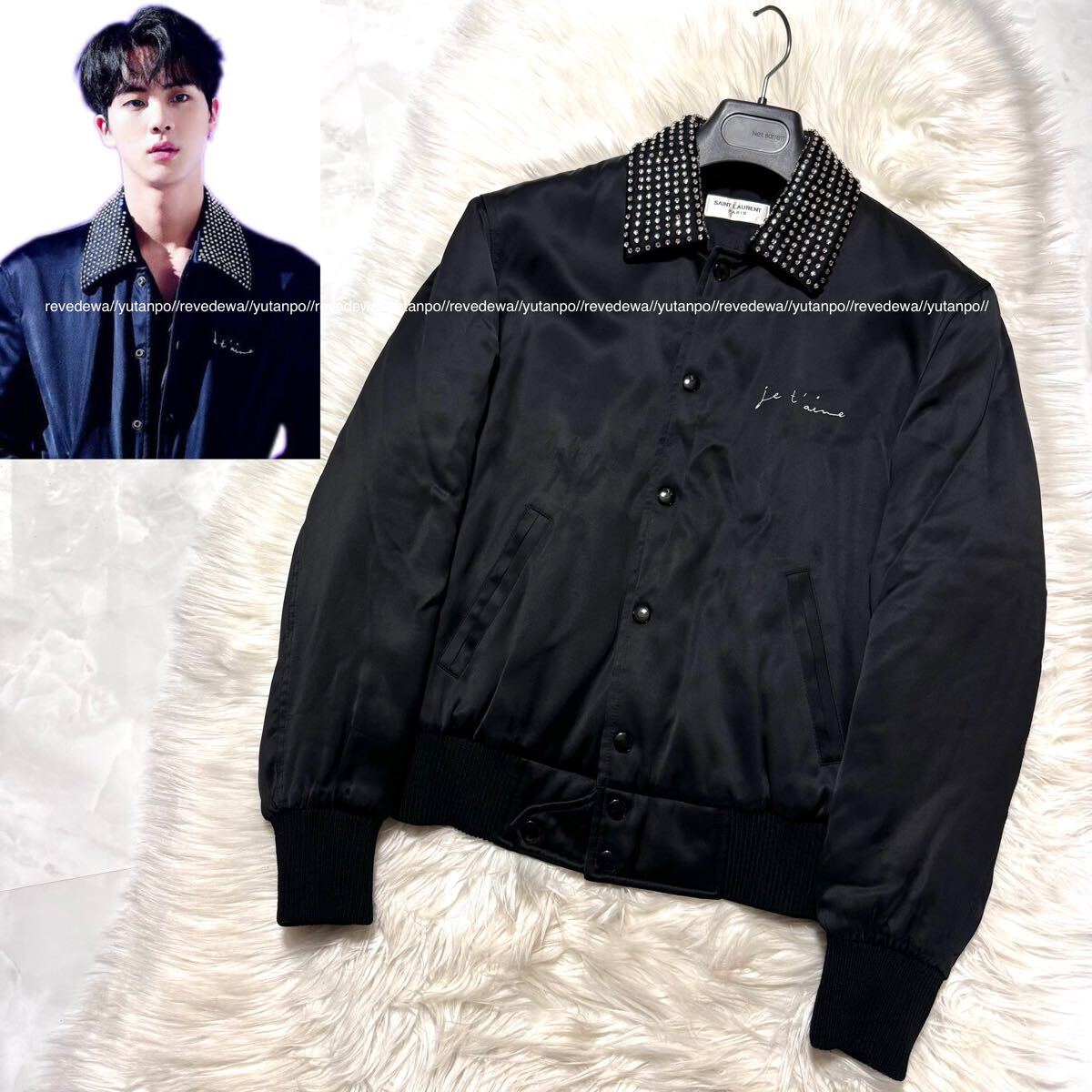本物 極美品 サンローランパリ Je t'aime クリスタル装飾 テディ ボンバー ジャケット 黒 SAINT LAURENT/ BTS JIN 着用モデル拍卖