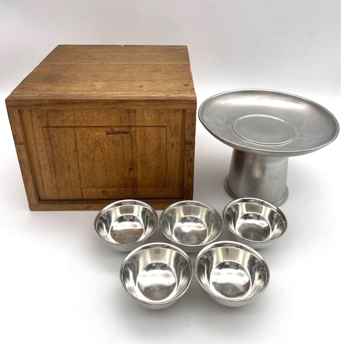 昭和レトロ●繼山 継山 本錫製 高杯 盃 五客拍卖