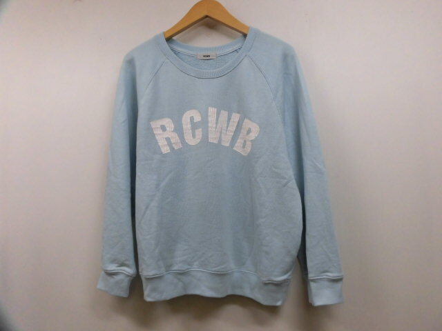 RODEO CROWNS ロデオクラウンズ RCWB ロゴプリント スウェット トレーナー 長袖 トップス 丸首 リブ ライトブルー 水色 青 Mサイズ拍卖