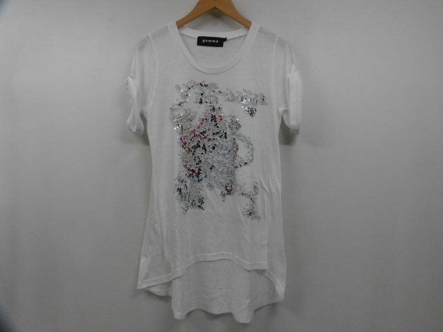 日本製 gomme ゴム GN-T19-671 スパンコール ロングTシャツ 半袖 トップス ミニ丈 ワンピース ホワイト 白 Mサイズ拍卖