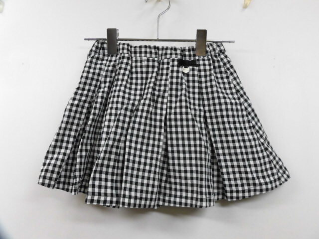 petit main プティマイン キッズ チェック プリーツスカート ミニスカート インナーパンツ付 子供用 女の子 ブラック×ホワイト 黒 白 120拍卖