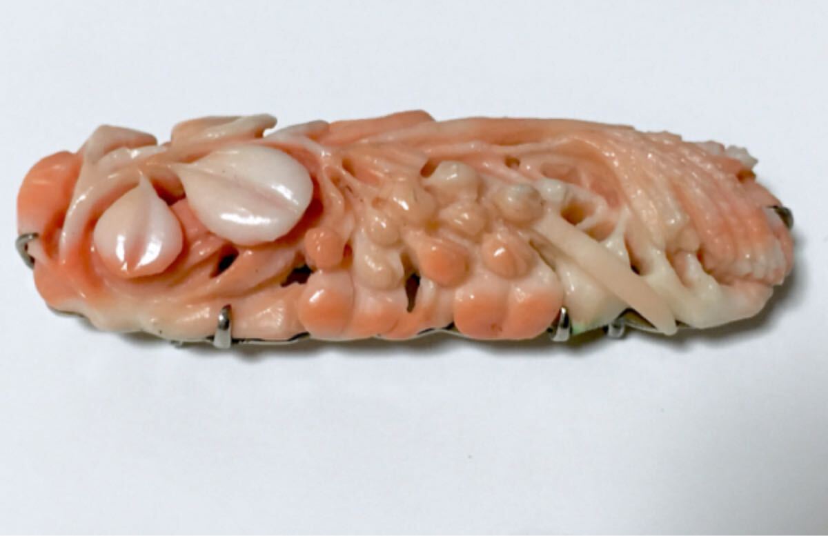 逸品★アンティーク 美しい天然ピンク珊瑚 花彫刻 帯留♪拍卖