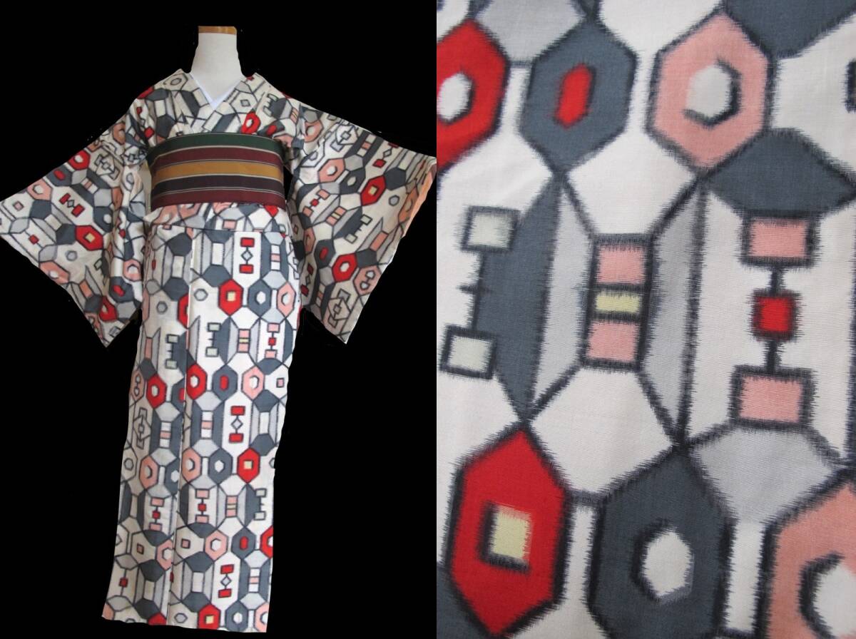 アールデコ ポップアート 幾何学 アンティーク銘仙着物拍卖