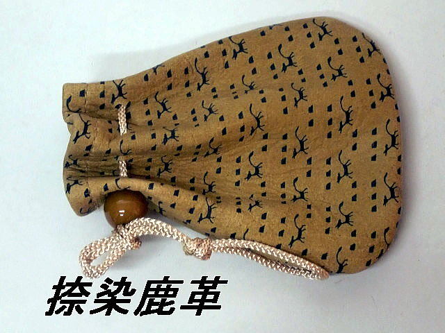 送料無料 461-14 捺染鹿革の巾着袋拍卖