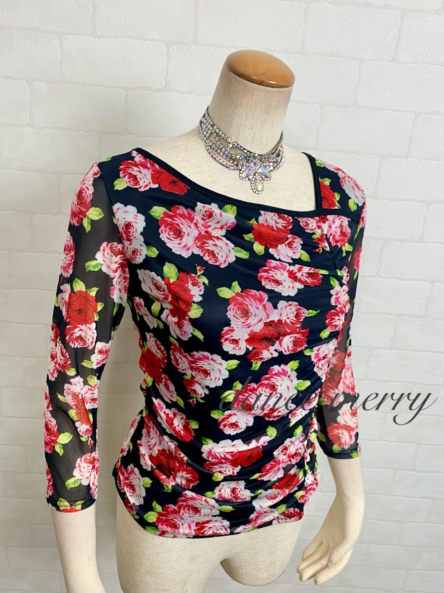 ★送料無料★【MERRY】 新品 限定Lサイズ 社交ダンス トップス 赤 黒 緑 2513 ラテン ワルツ レッスン パーティ 衣装 ギャザー 2512拍卖