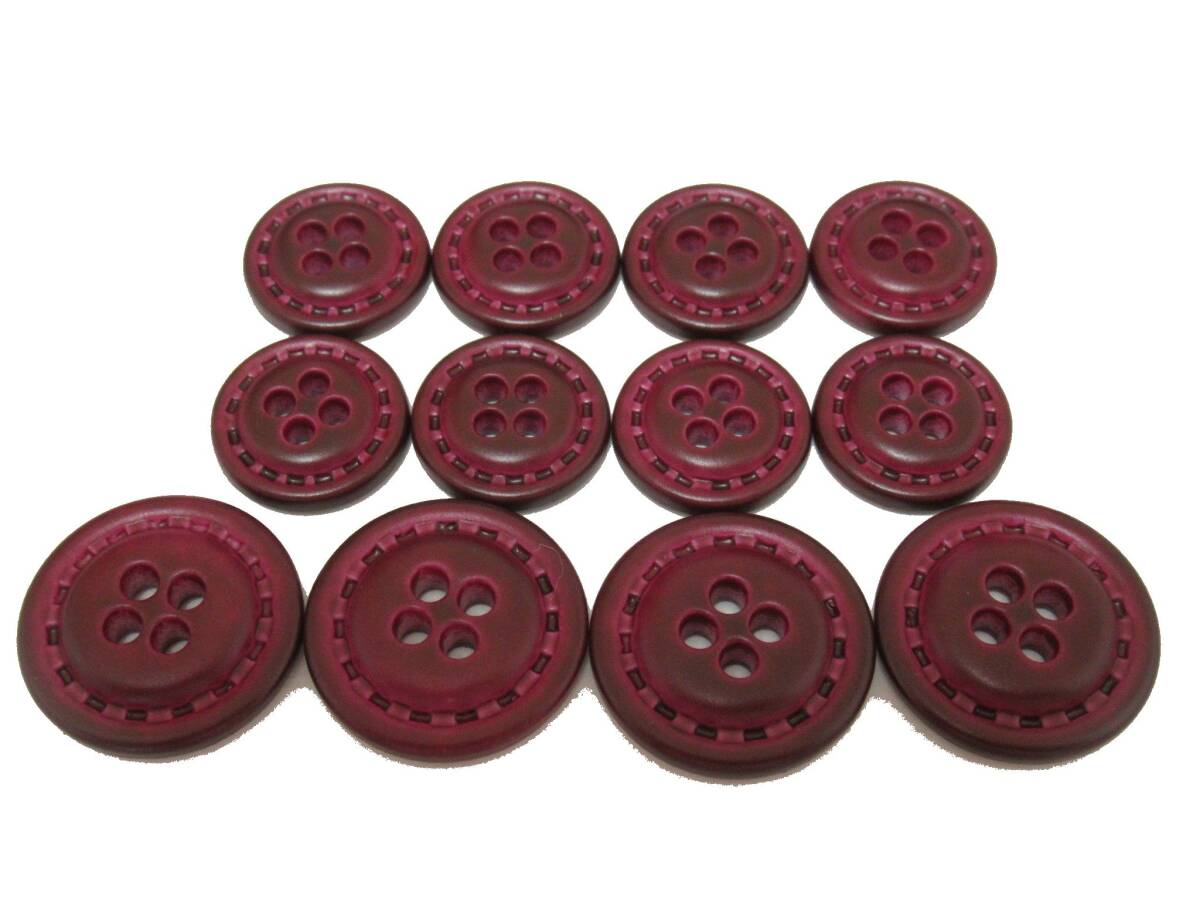 手芸 和洋裁用釦 ボタン スーツ ジャケット用 皮調釦 四つ穴ボタン ワイン 15mm8個 21mm4個 合計12個入り nc1030w拍卖