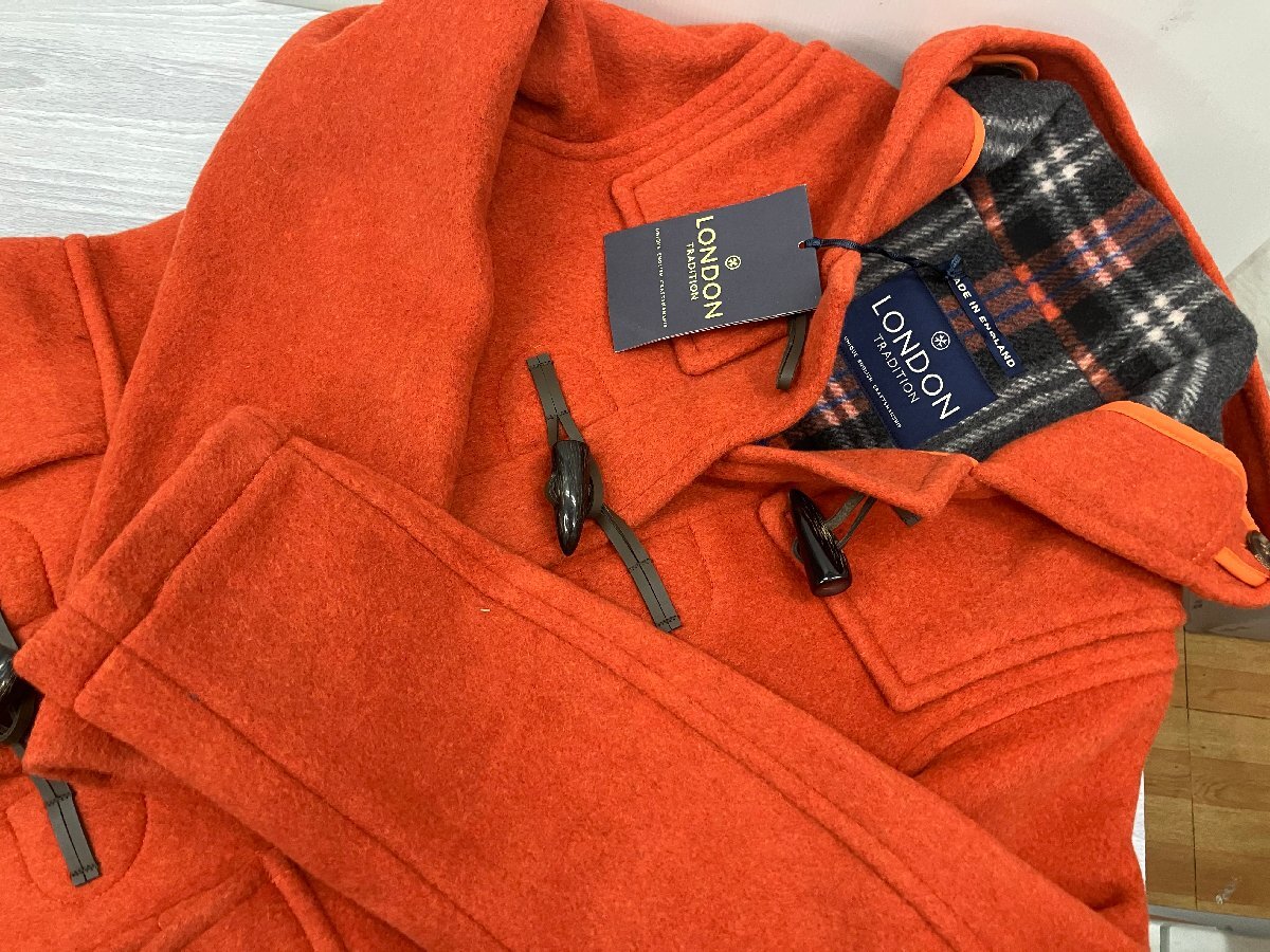 ★送料割引!ダッフルコート ブルゾンパーカ 毛メルトン タイトフィット 34表示 M オレンジ LONDON Tradition英国製★未使用格安拍卖