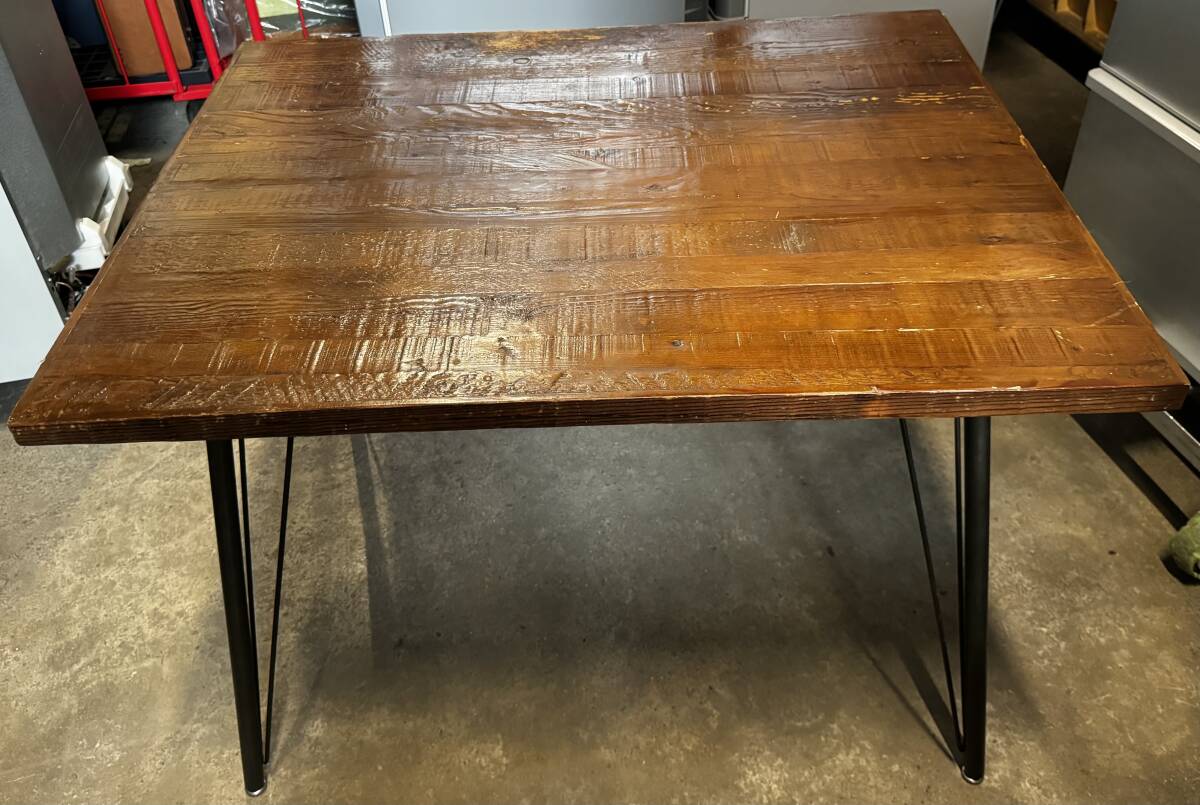福岡市内送料無料 ビンテージ作業台 ダイニングテーブル レトロ アイアン 鉄足ガレージ W1000mm D780mm H715mm拍卖