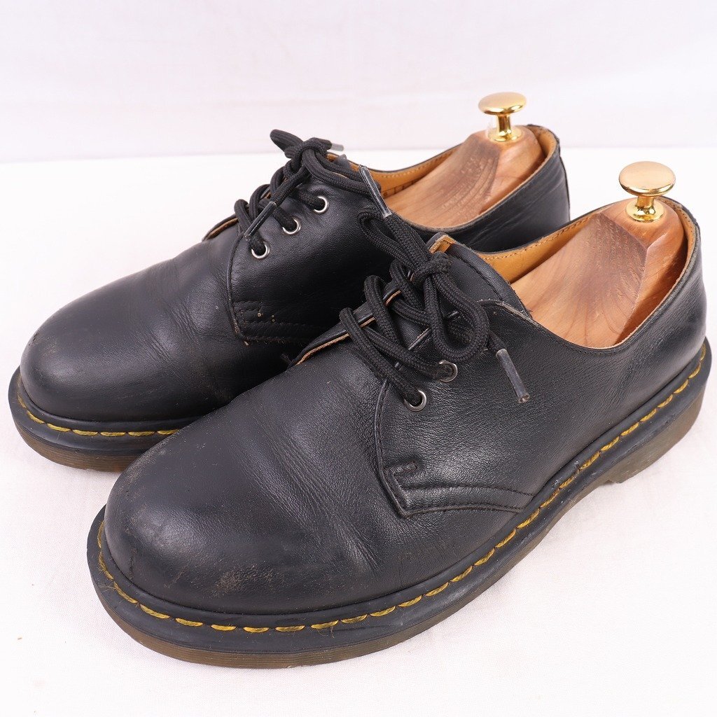 ドクターマーチン UK6/24.5cm~25.0cm/3ホール 1461 黒 ブラック ブーツ レザー メンズ レディース drmartens 古着 中古 dm4058拍卖