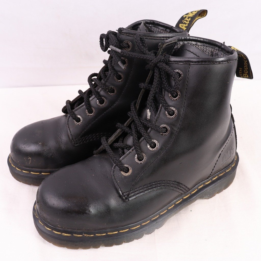 ドクターマーチン UK6/24.5cm-25.0cm/7ホール スチールトゥ 黒 ブラック ブーツ レディース レザー dr.martens 中古 古着 dh4150拍卖