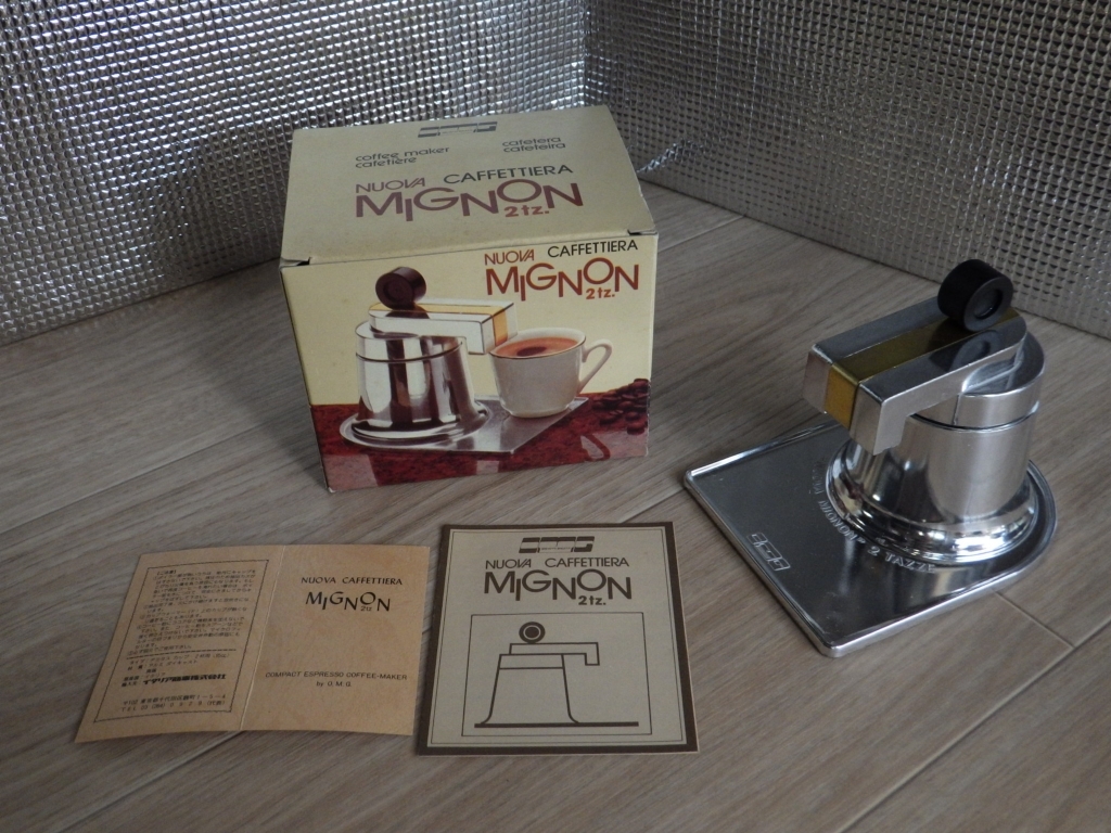 ヴィンテージ イタリア製 NUOVA MIGNON 2tz. コーヒーメーカー エスプレッソメーカー タグ、箱付 ミニョン拍卖