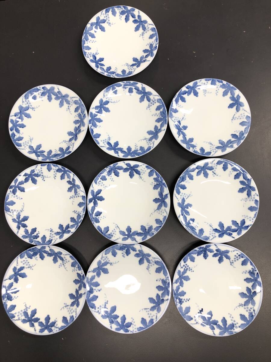 HB1722 有田焼 西峰作 皿 10枚 直径約15.5cm 葡萄柄 和風 和食器 和モダン 旅館 料亭 割烹 小料理拍卖