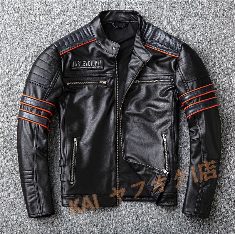 ☆新品 レザージャケット 本革 ライダース スカル柄 バイクジャケット カウハイド 牛革 革ジャン メンズファッション S~5XL 選択拍卖
