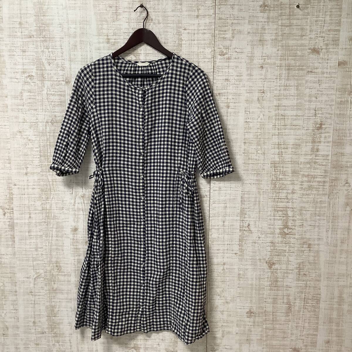 M6◇studio CLIP|スタディオクリップ ワンピース チュニック 麻混 チェック柄 サイズ表記無し拍卖