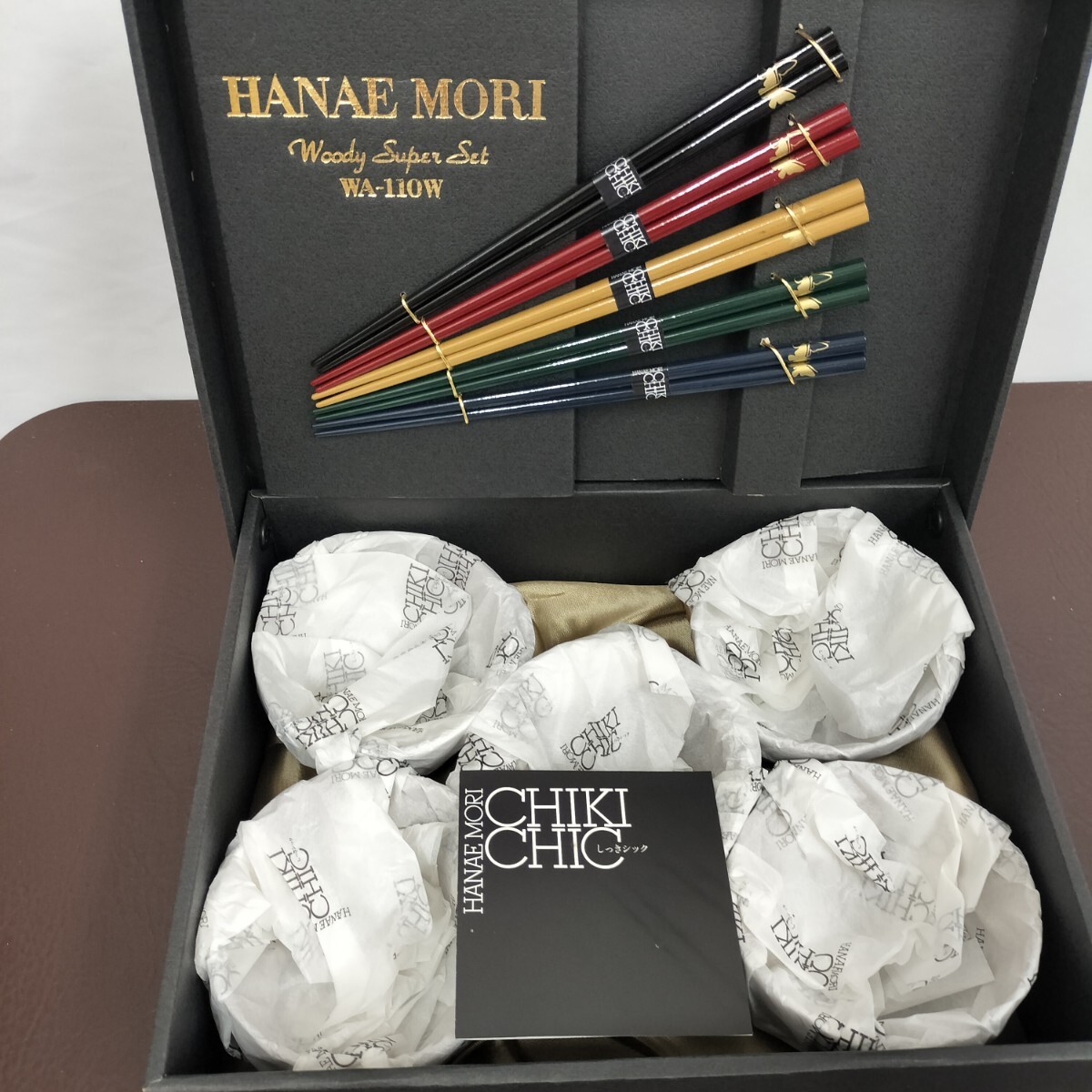 【未使用】ハナエ・モリ /しっきシック 漆器 箸 5客揃 /ウッディ スーパーセット わび/WA-110 W /汁椀 箸 和食器 お椀 漢字 花 蝶拍卖