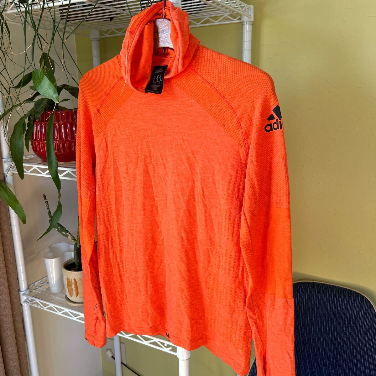 adidas ランニング 長袖フード付Tシャツ オレンジ ML拍卖