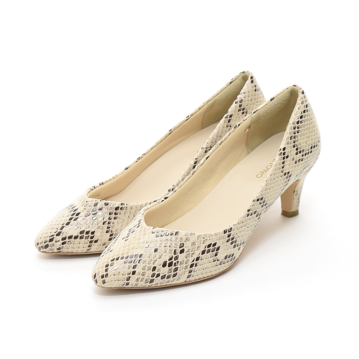 □486988 オペークドットクリップ ワールド ○パンプス パイソンテイストヒールシューズ サイズS(23.0-23.5cm相応) レディース ベージュ拍卖