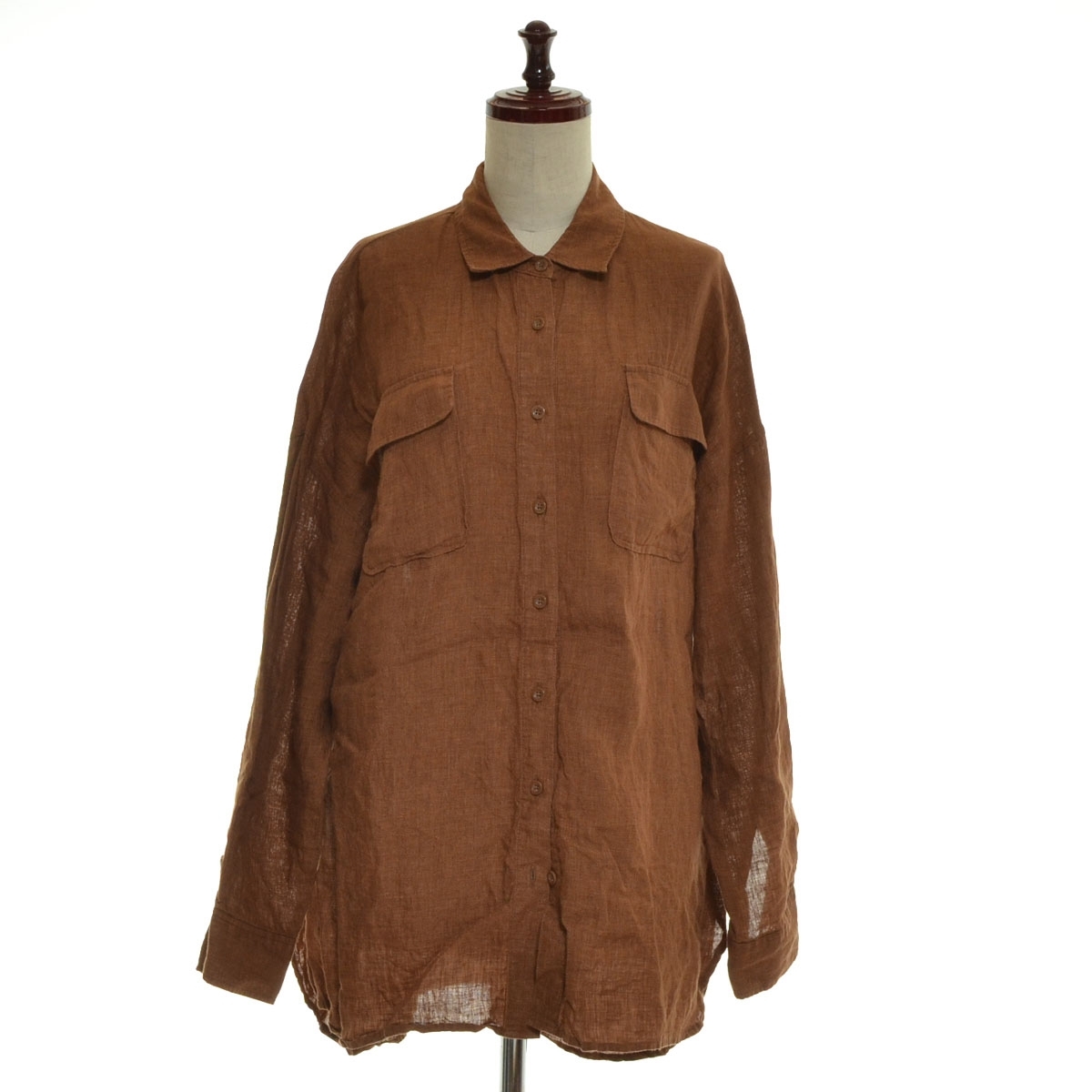 □518207 DOUX ARCHIVES ドゥアルシーヴ ◯長袖シャツ ベルト付きリネンシャツ サイズM 麻 レディース ブラウン拍卖