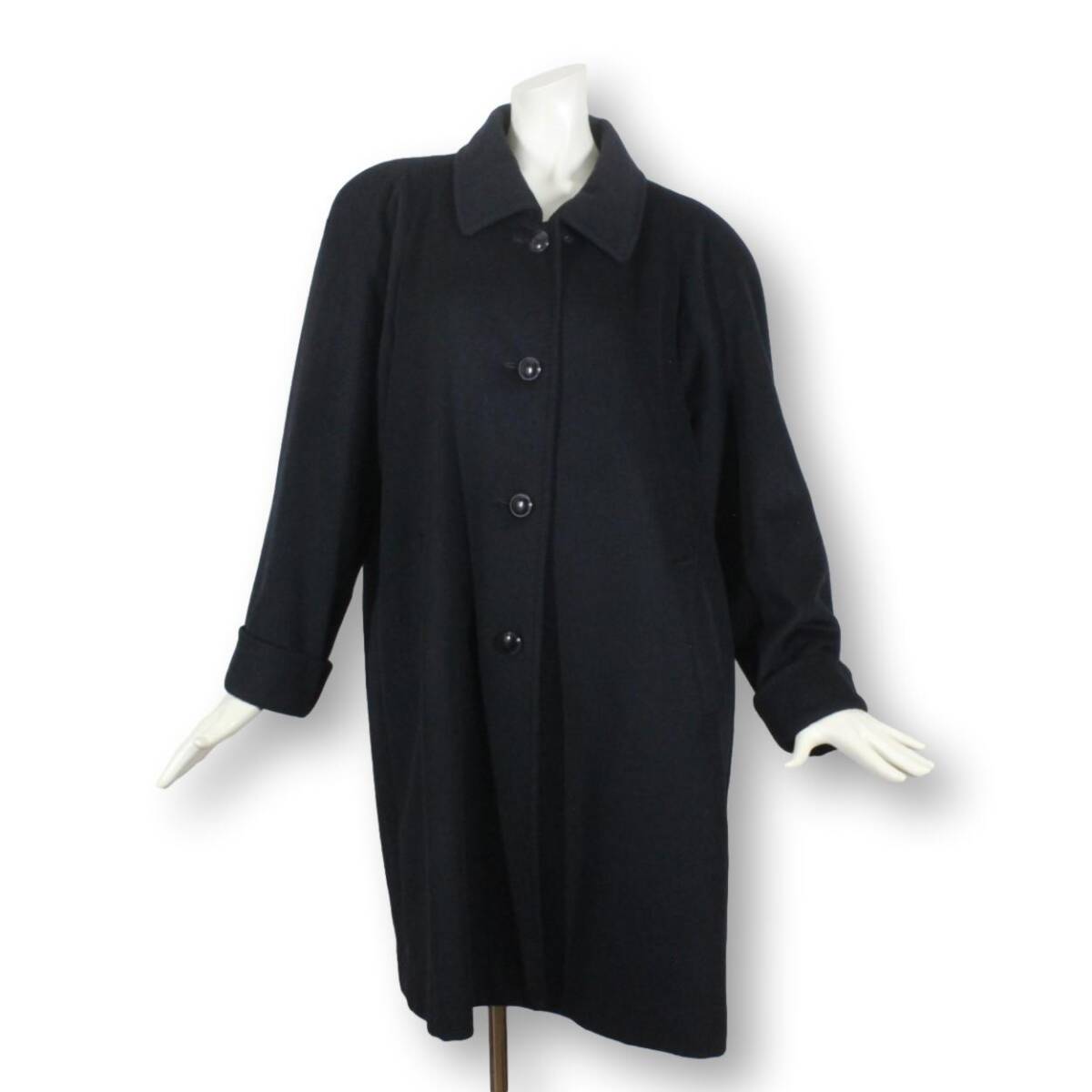 L48【新品同様】カシミヤコート M レディース ★未使用に近い★ 9号 ブラック 黒 ステンカラーコート カシミア100% tqe 秋冬 ★極美品★拍卖