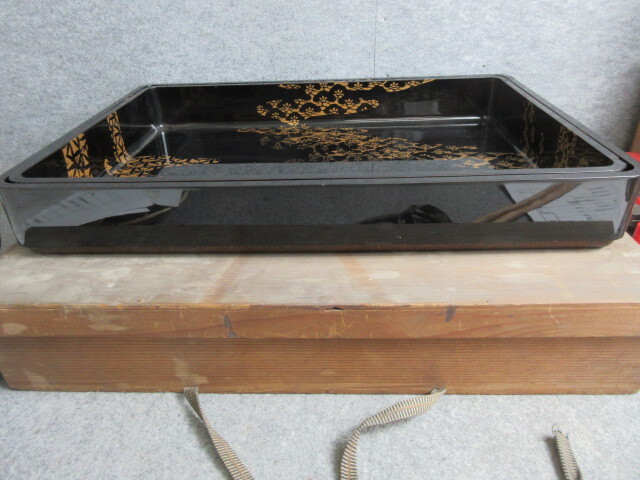 【政】33746 輪島黒塗蒔絵広蓋 2枚セット 松 箱入 漆器 塗り物拍卖